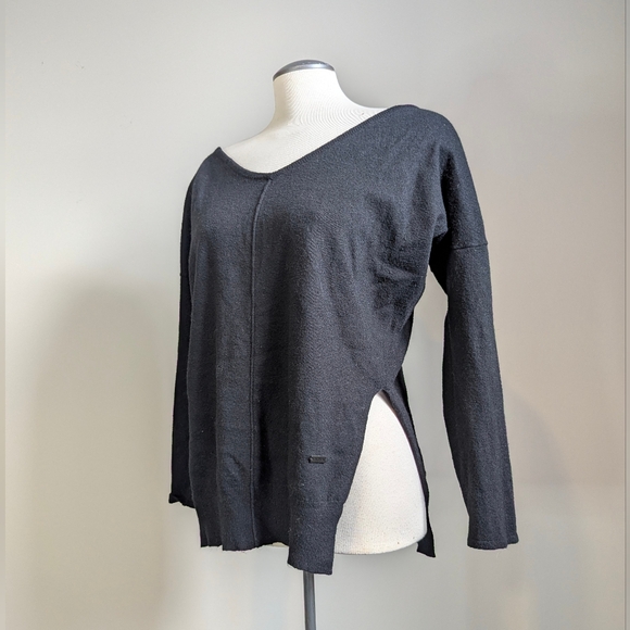 Titika Tops - Titika Black Deconstructed Split Hem Wool Sweater Medium Workwear Goth Witchy